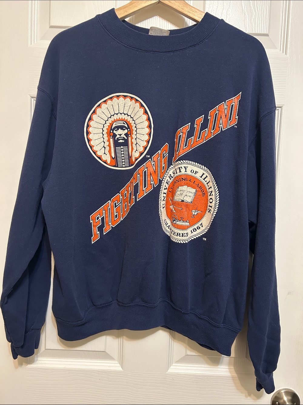 Vintage University of Illinois Fighting Illini Navy Crewneck Sweatshirt Xl